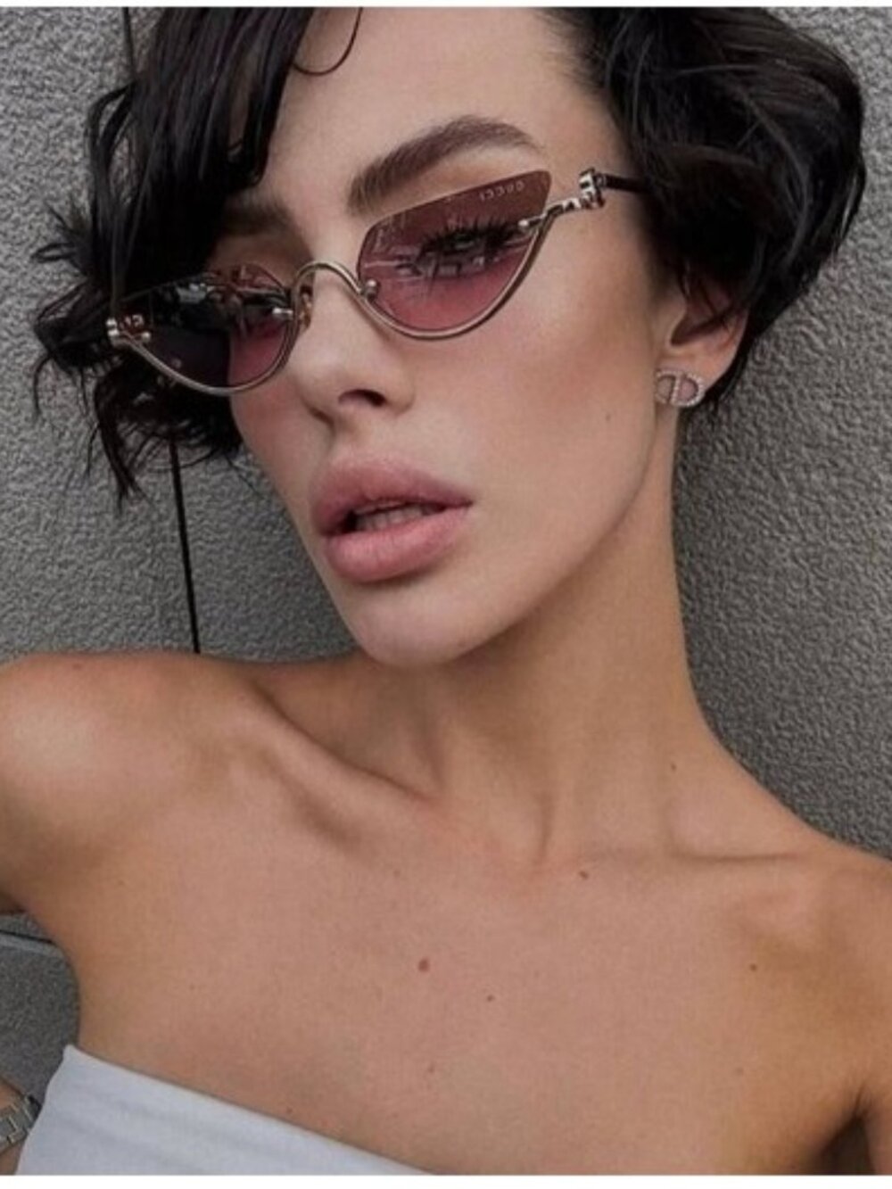 Gucci Silver Cat-Eye Sunglasses with Pink Gradient Lenses